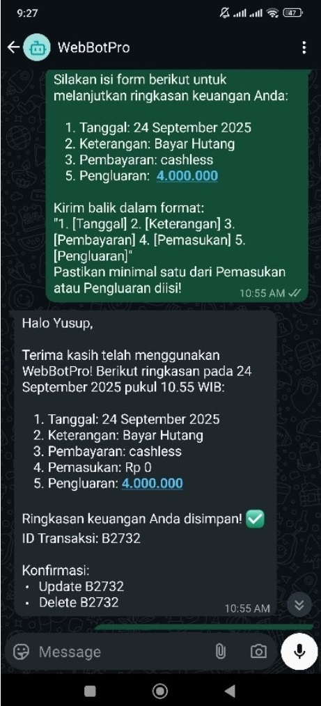 WhatsApp Bot Cashflow Automation